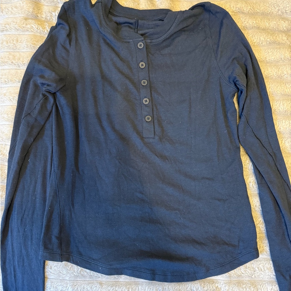 LULULEMON Navy Blue Women's Long Sleeve Henley Top SMALL/4
